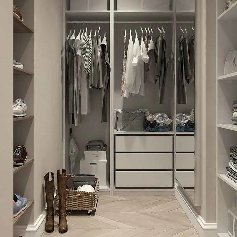 Dressing deschis alb cu polițe pentru încălțăminte și sertare